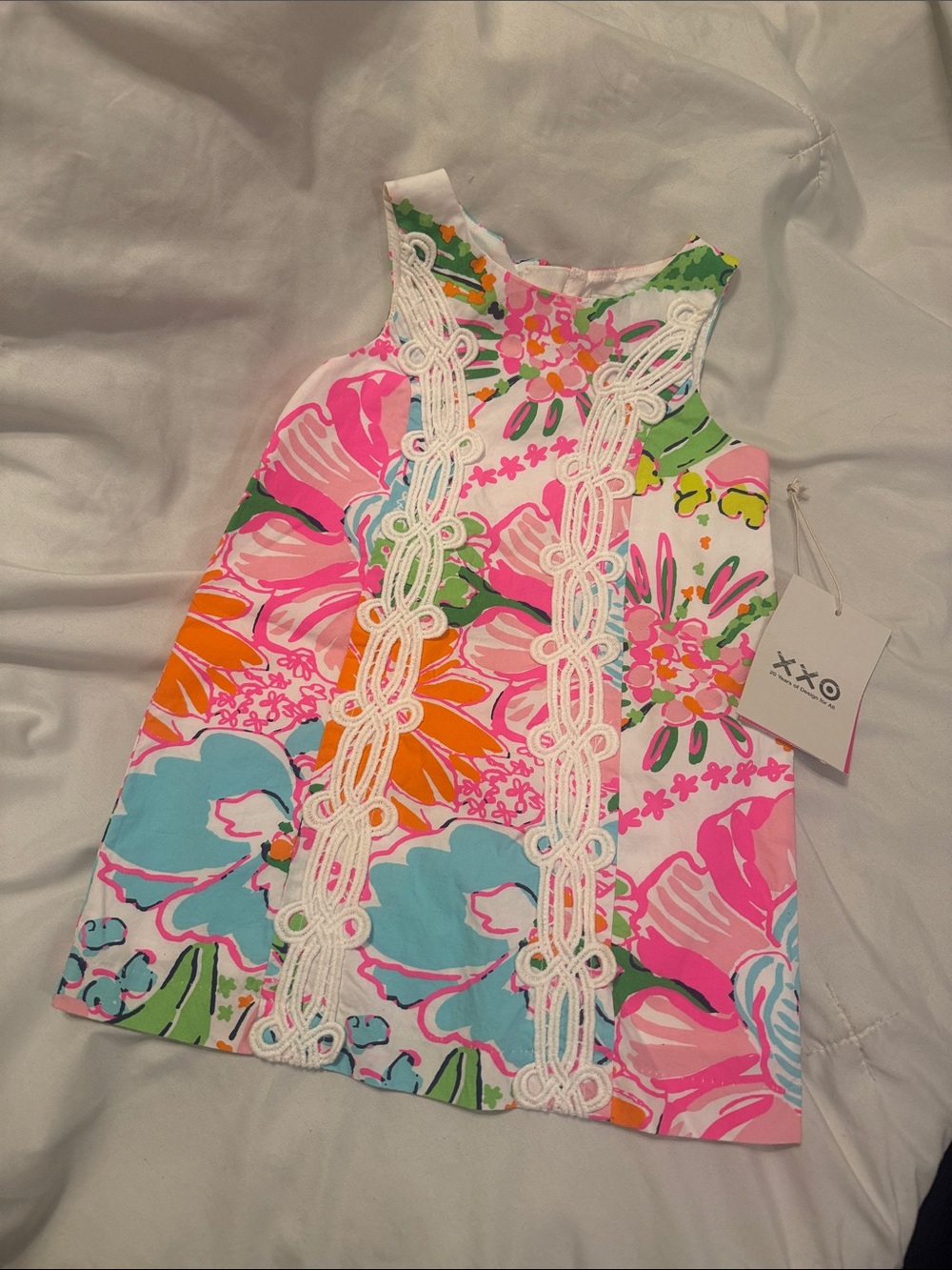 Lilly Pulitzer Multi-Color Floral Tank Dress with White Lace